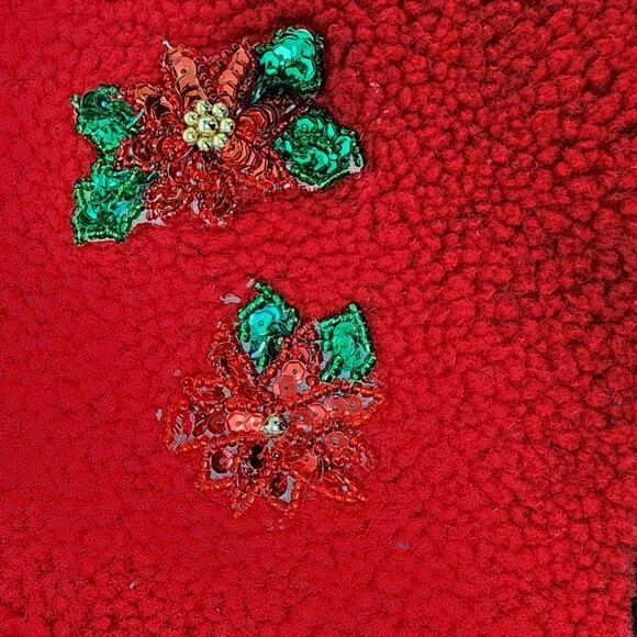 Copper Key Red Black Holiday Vest Embellished Pointsettas Womens Large - Picture 11 of 12